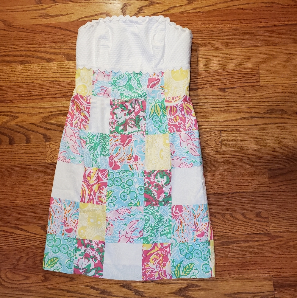 Lily Pulitzer strapless spring dress patchwork quilt size 0